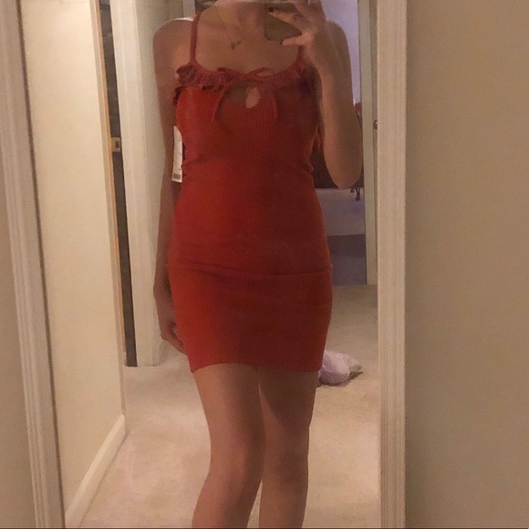 NWT UO ribbed orange ruffle dress - Picture 7 of 8